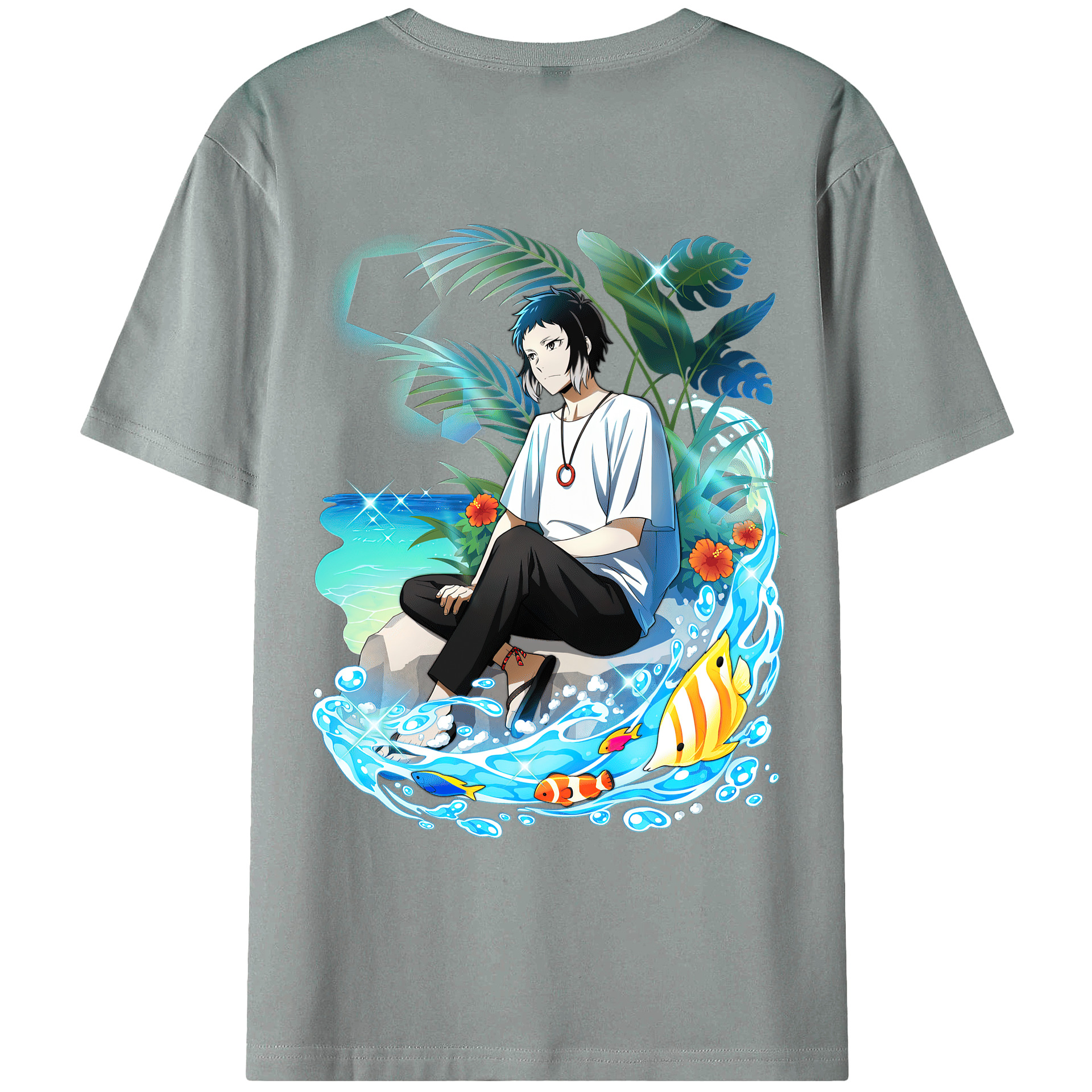 （画像用） 文豪ストレイドッグス Bungo Stray Dogs 綿100％ メンズ半袖Tシャツ（バックプリント） 通気性
